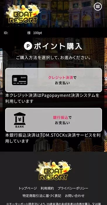 特商法に載っていたコンビニ決済がないポイント購入画面